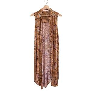 Novella Royale Shirt Duster Sleeveless Open Front Midi Top Rust Moroccan Sun S/M